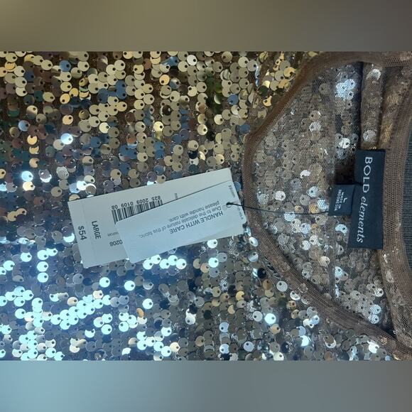 Bold Elements silver sequins top 3/4 length bell sleeves Large - Picture 7 of 10